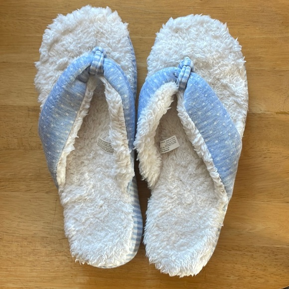 Dearfoams Plush Spa Slippers Thong Style Blue White Large (9-10)‎ - Picture 1 of 8